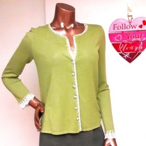 BCBG MaxAzria Spicy Sage Crochet Accent Cardigan